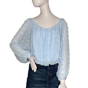 Audrey Parks+Francesca's NWT Blouse Sheer Long Sleeve Light Blue Pullover Size S